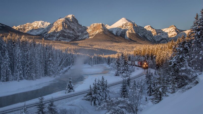 Train in Snowy Mountains — White, Serene, Winter