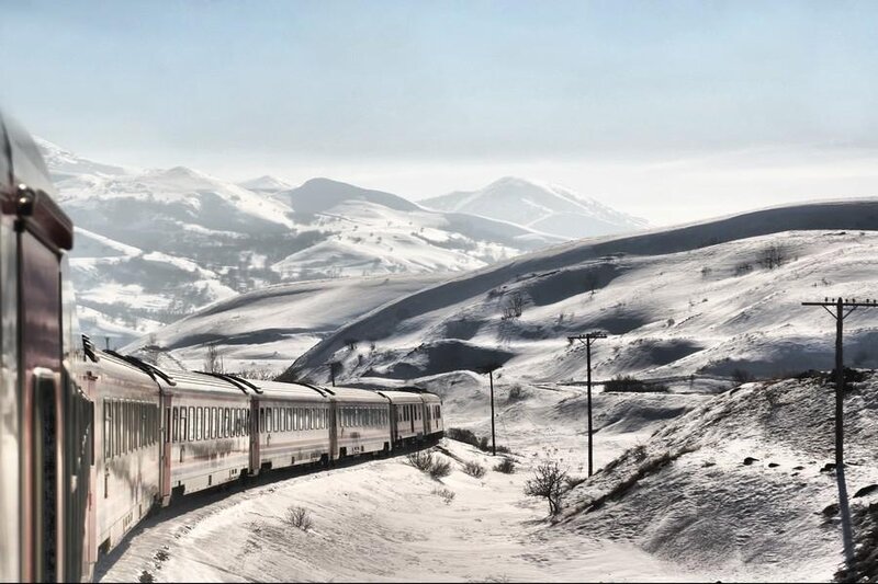 Train in Snowy Mountains — White