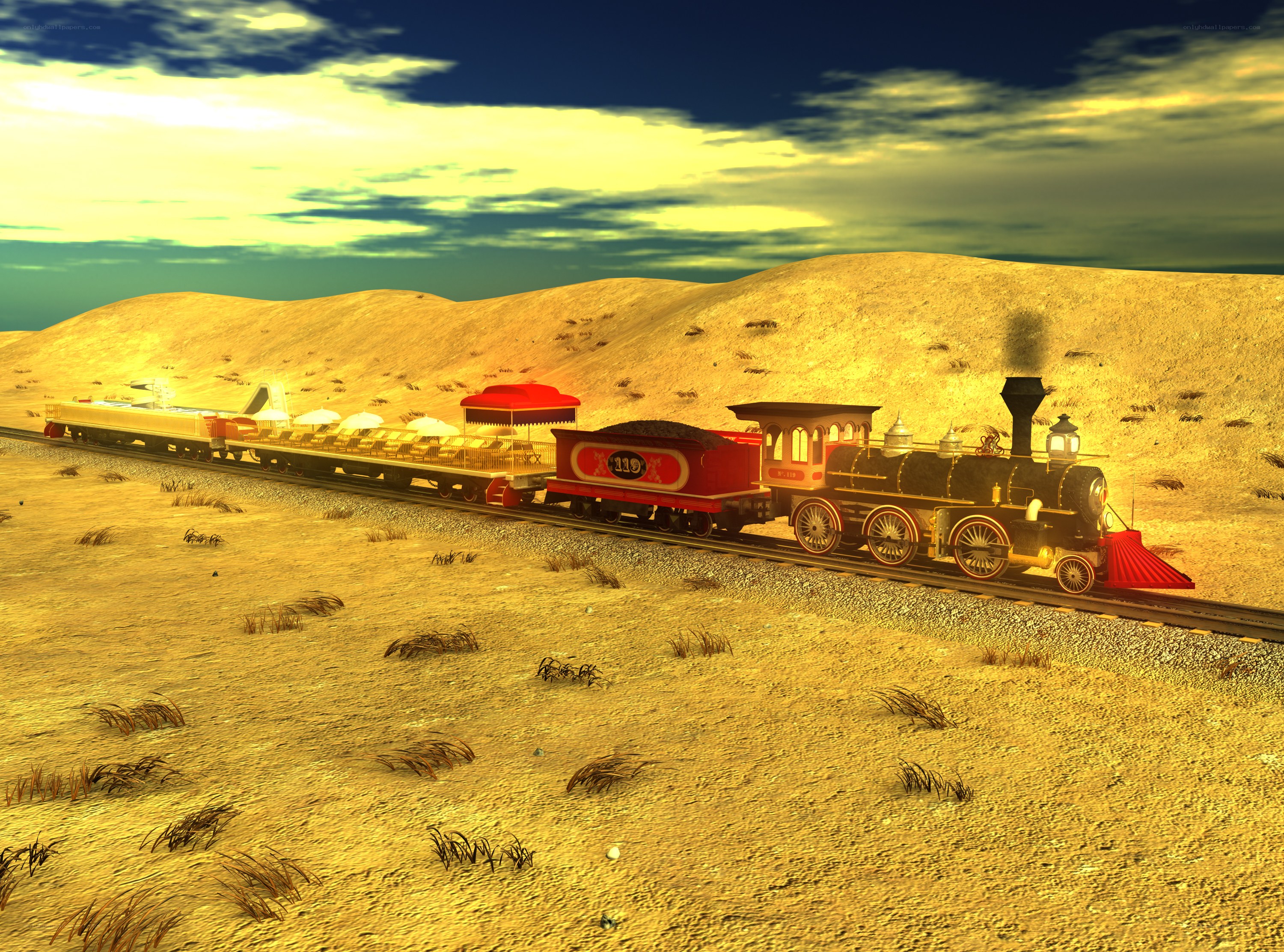 Train in the desert landscape