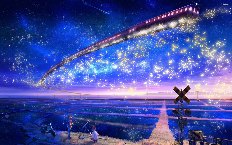 Train in the Sky — Blue, Dreamy, Serene, Night