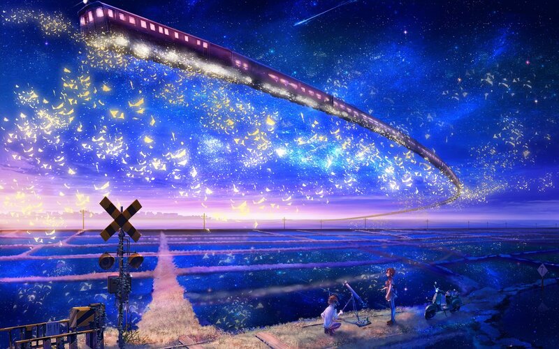Train in the Sky — Blue, Dreamy, Serene