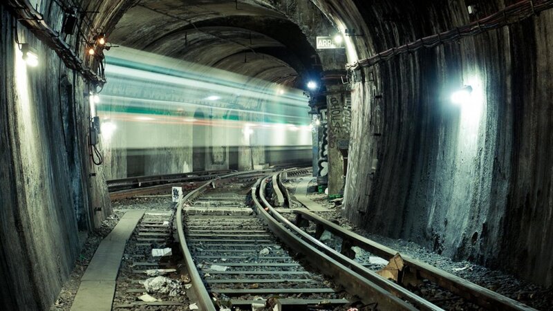 Train in Tunnel — Gray