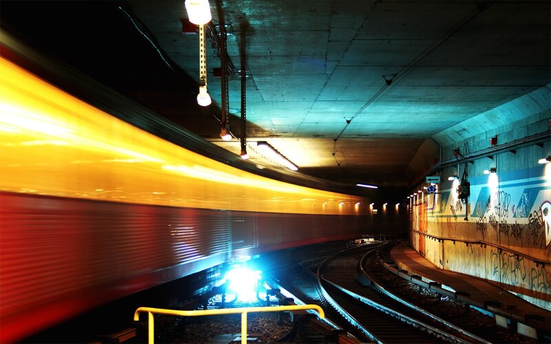 Train in Underground Tunnel