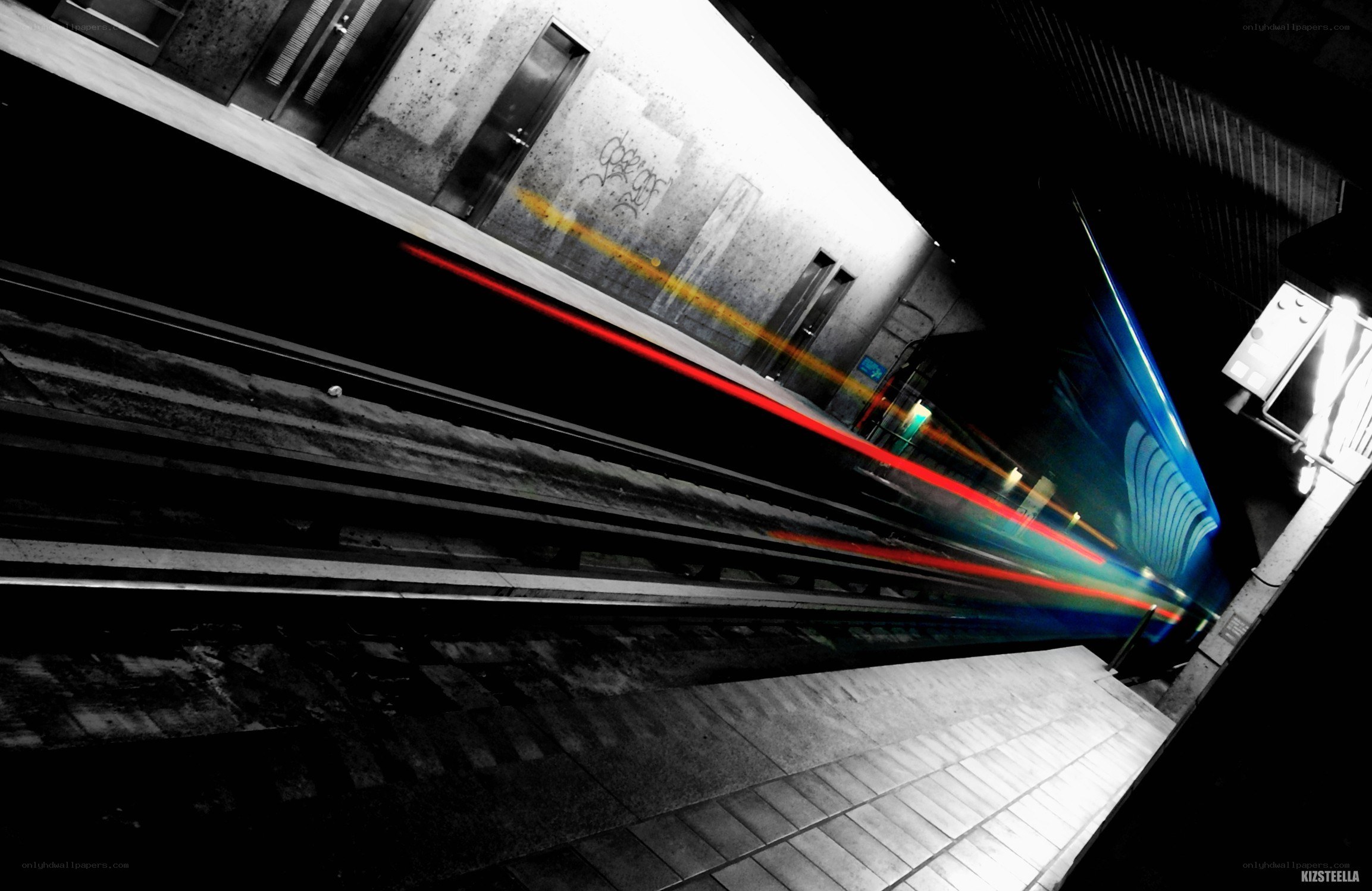 Train light trails at subway station