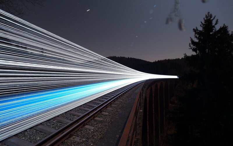 Train Light Trails — Blue