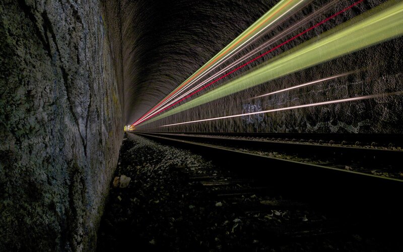 Train lights in a tunnel