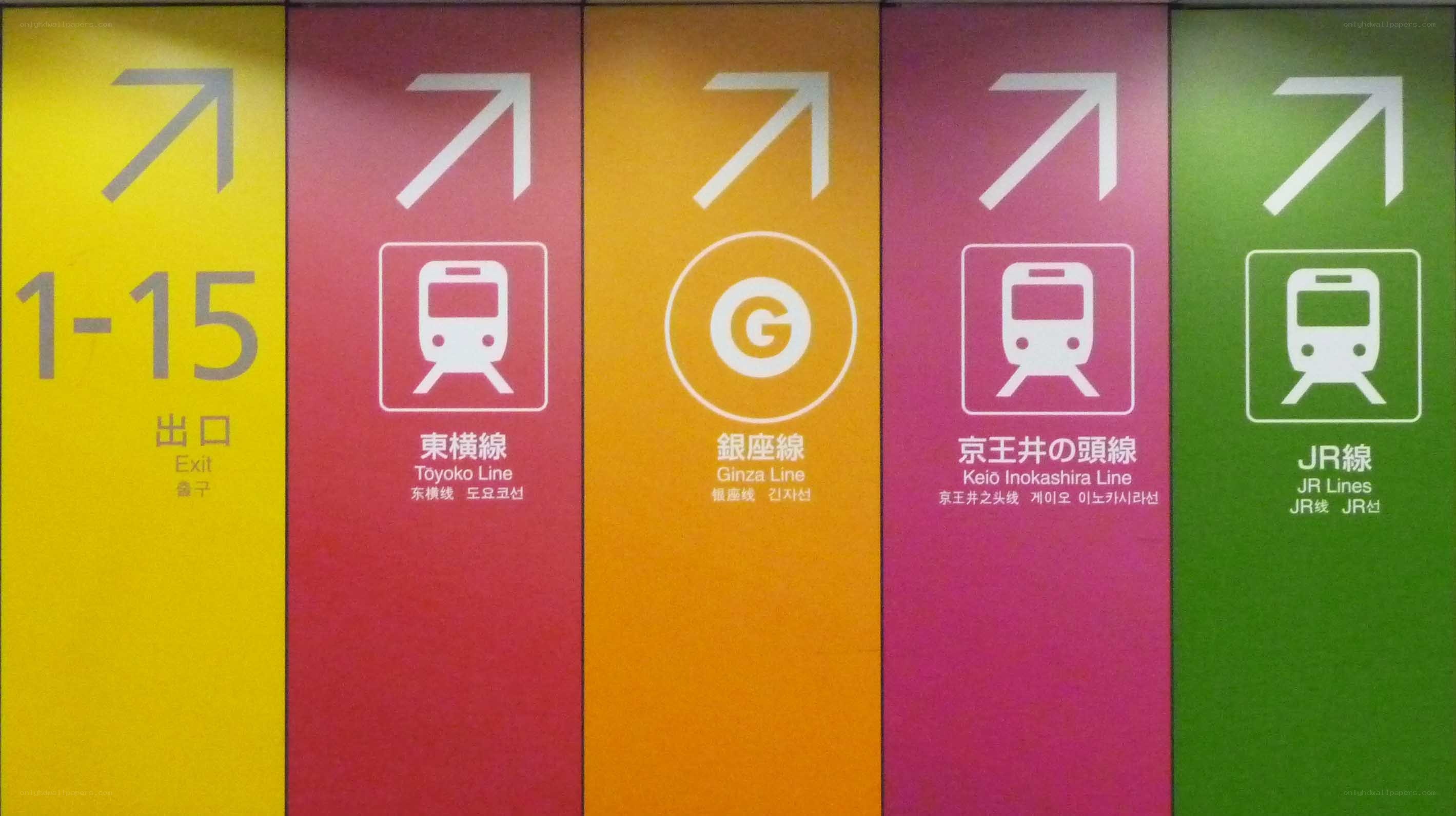 Train line signs at a station