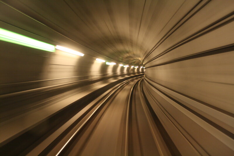 train moving through tunnel