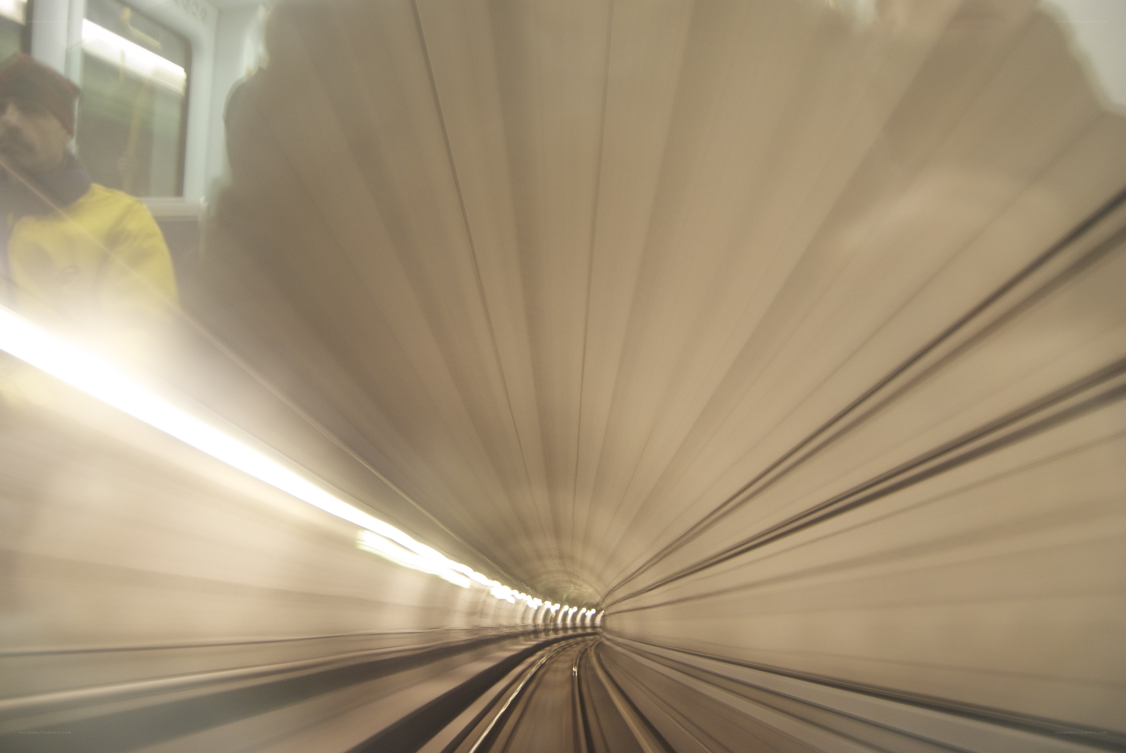 Train moving through tunnel