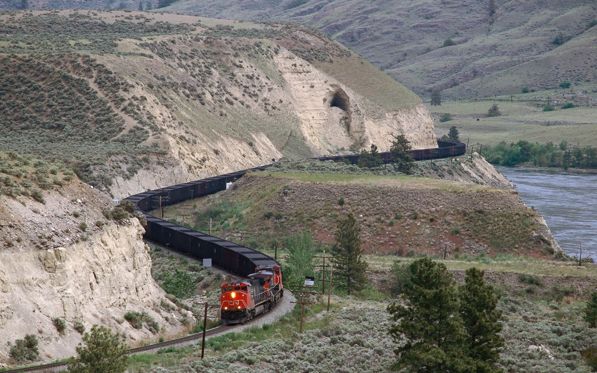Train navigating a canyon