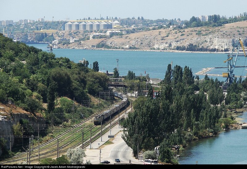 Train near coastal city