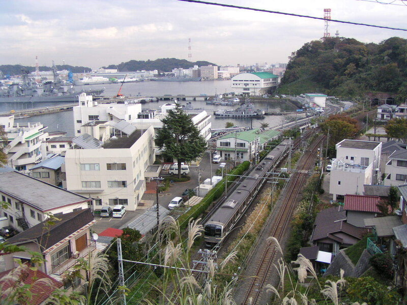 Train near port in Japan
