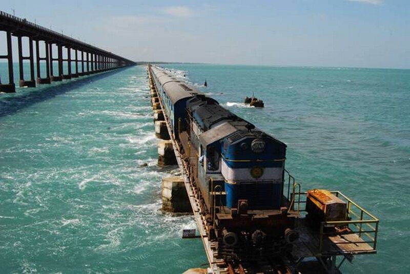 Train on a Bridge — Blue, Dramatic, Afternoon