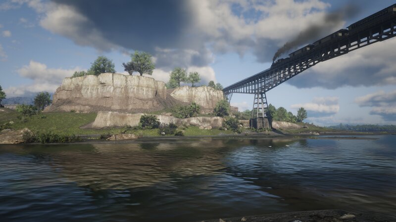 Train on a Bridge — Blue, Serene, Afternoon, 3d Render