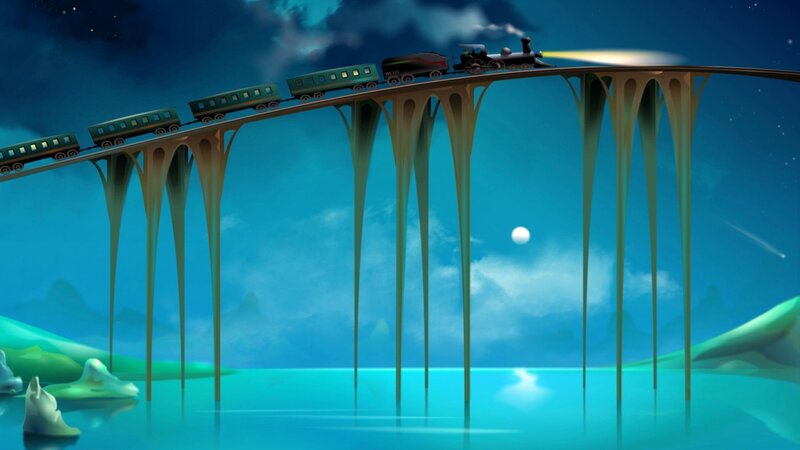 Train on a Bridge — Blue, Serene, Night