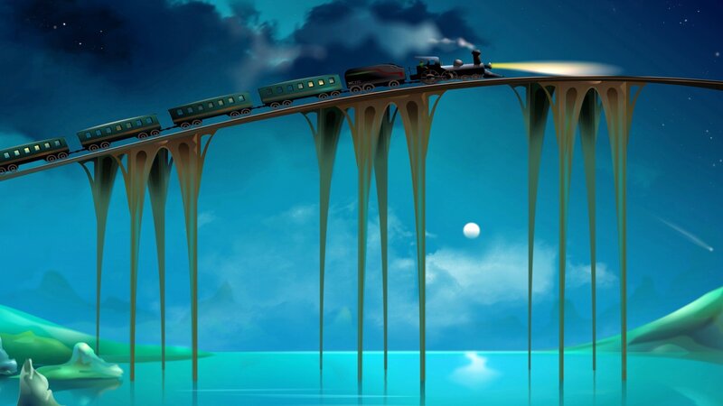 Train on a Bridge — Blue