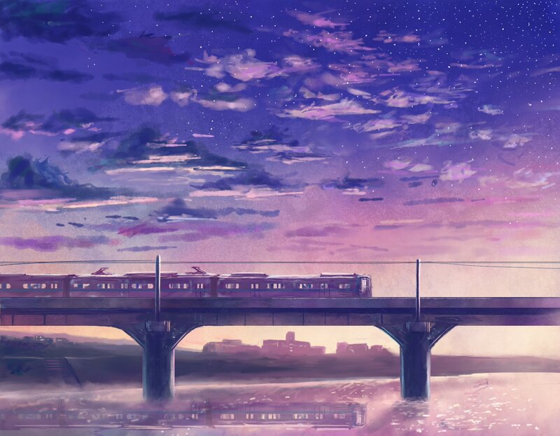 Train on a Bridge — Purple