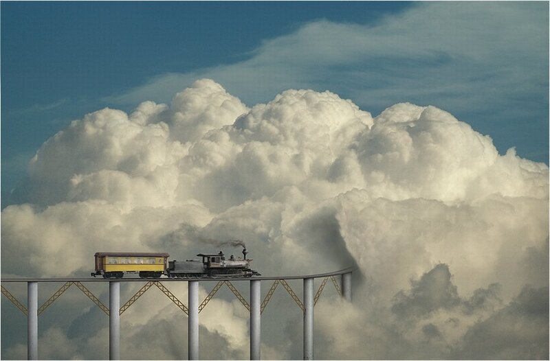 Train on a high bridge