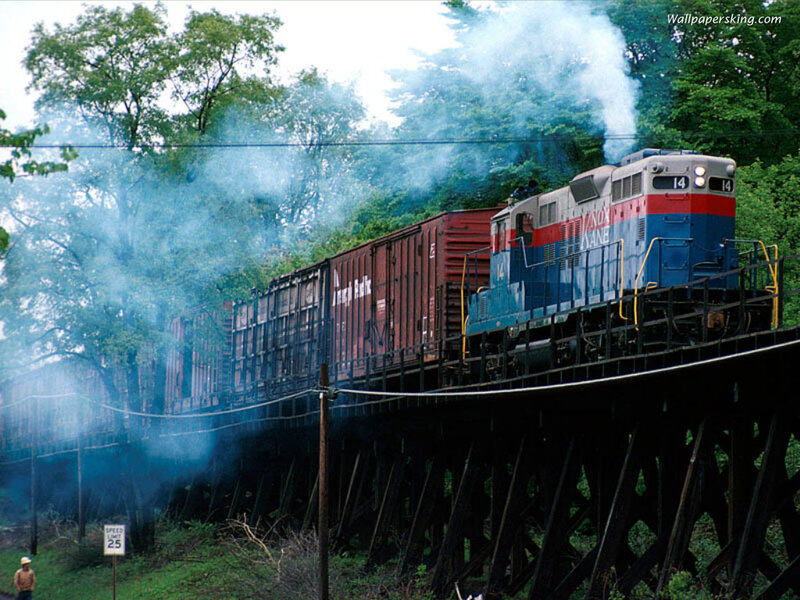 Train on a Trestle Bridge — Blue