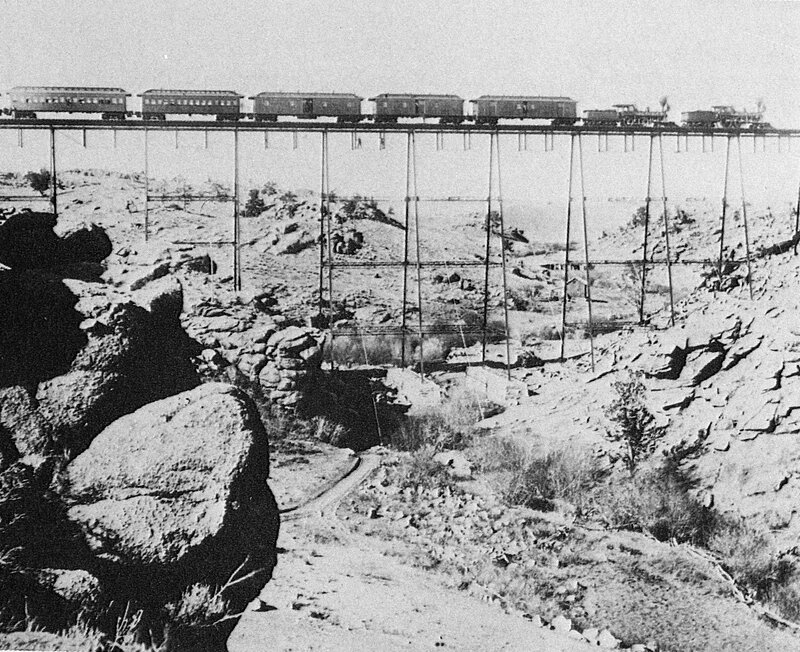 Train on a trestle bridge