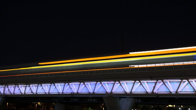 Train on Bridge at Night — Black, Dynamic
