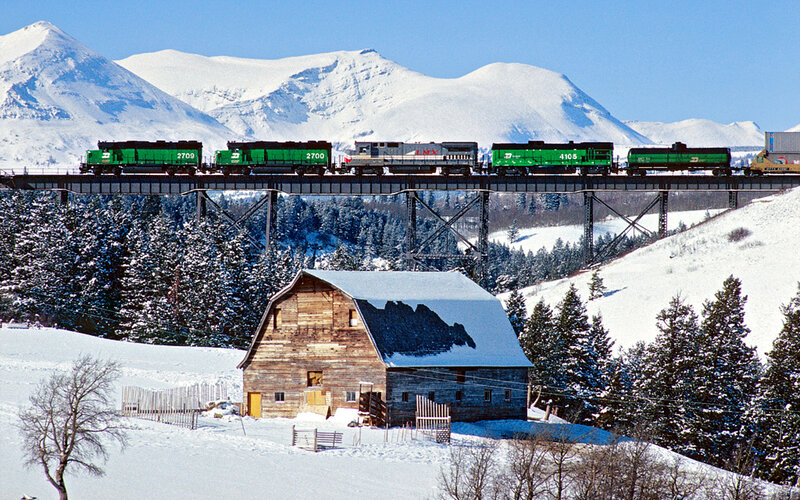 Train on Bridge in Winter