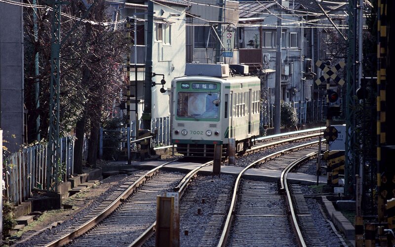 Train on curved tracks in Japan