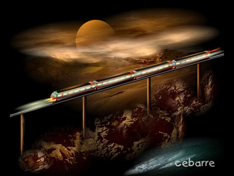 Train on Elevated Track — Brown