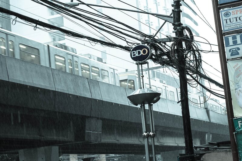 Train on Elevated Track — Gray, Dramatic