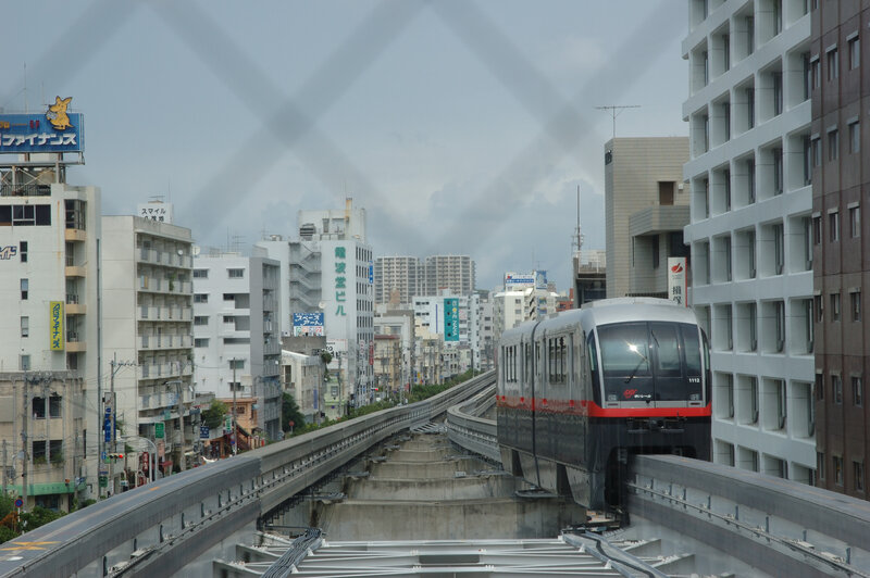 Train on elevated track in city
