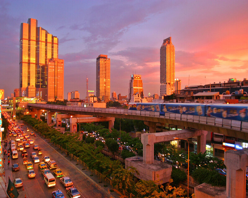 Train on Elevated Track — Orange