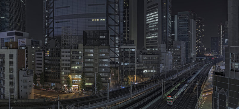 Train on Elevated Tracks — Black, Dark