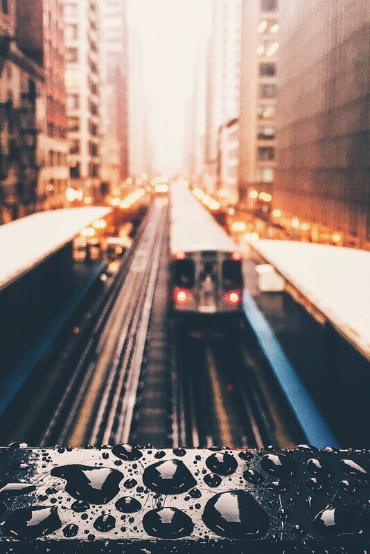 Train on Elevated Tracks — Gray, Dramatic