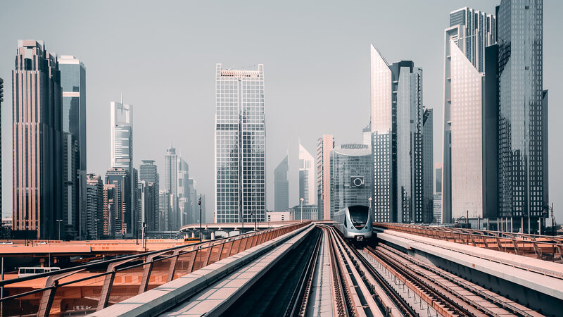 Train on Elevated Tracks — Gray, Modern