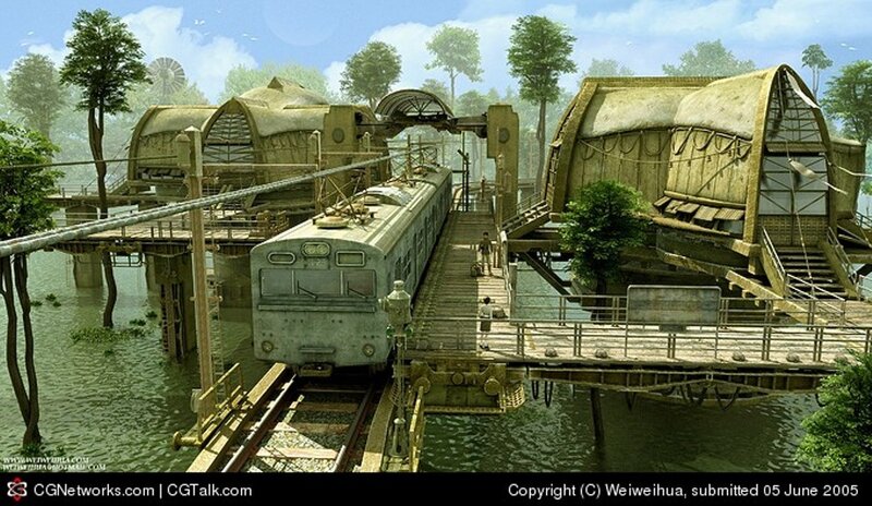Train on Elevated Tracks