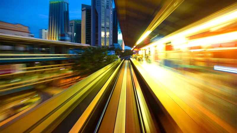 Train on Elevated Tracks — Yellow