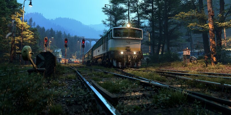 Train on Forest Tracks — Green, Serene