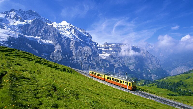 Train on Mountain Slope — Green