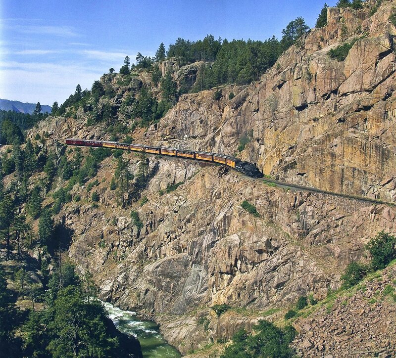 Train on Mountain Track — Brown