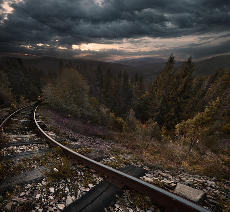 Train on Mountain Track — Gray