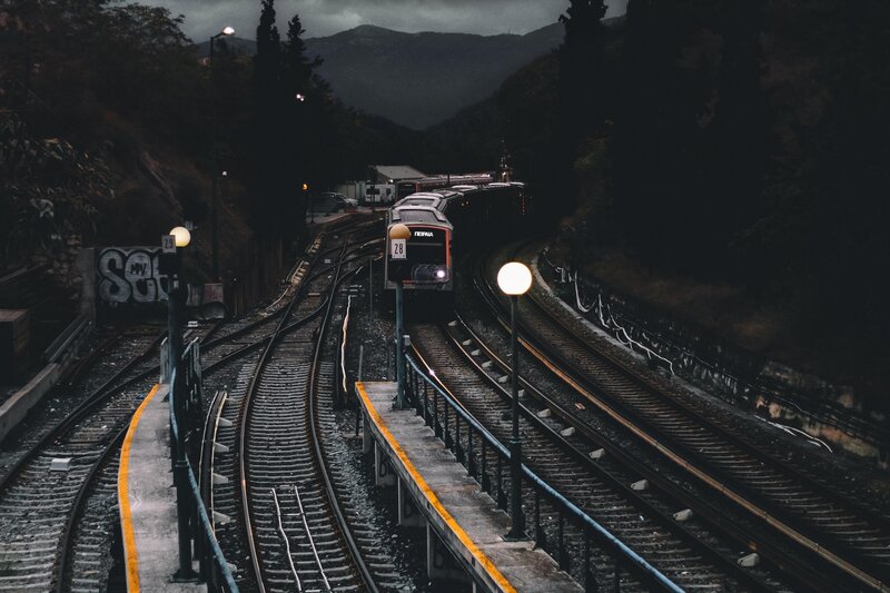 Train on Mountain Tracks — Black