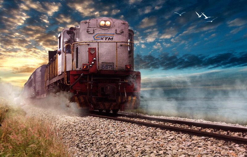Train on Railway Tracks — Blue, Dramatic