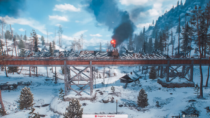 Train on Snowy Bridge