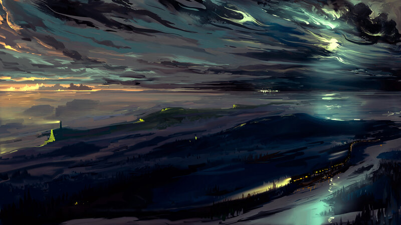 Train on Snowy Hills — Dark Blue