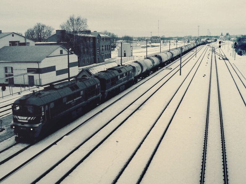 Train on Snowy Tracks — Black, Cold, Winter