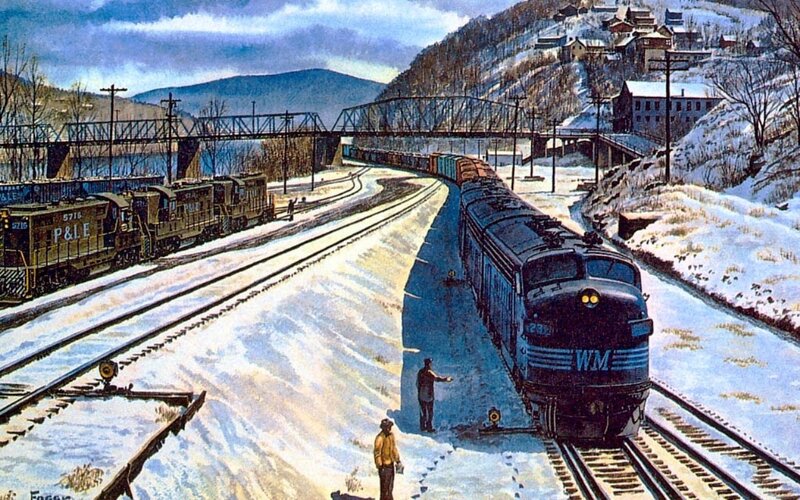 Train on Snowy Tracks — Blue