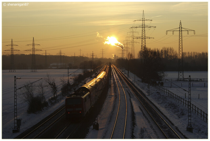Train on Snowy Tracks — Yellow