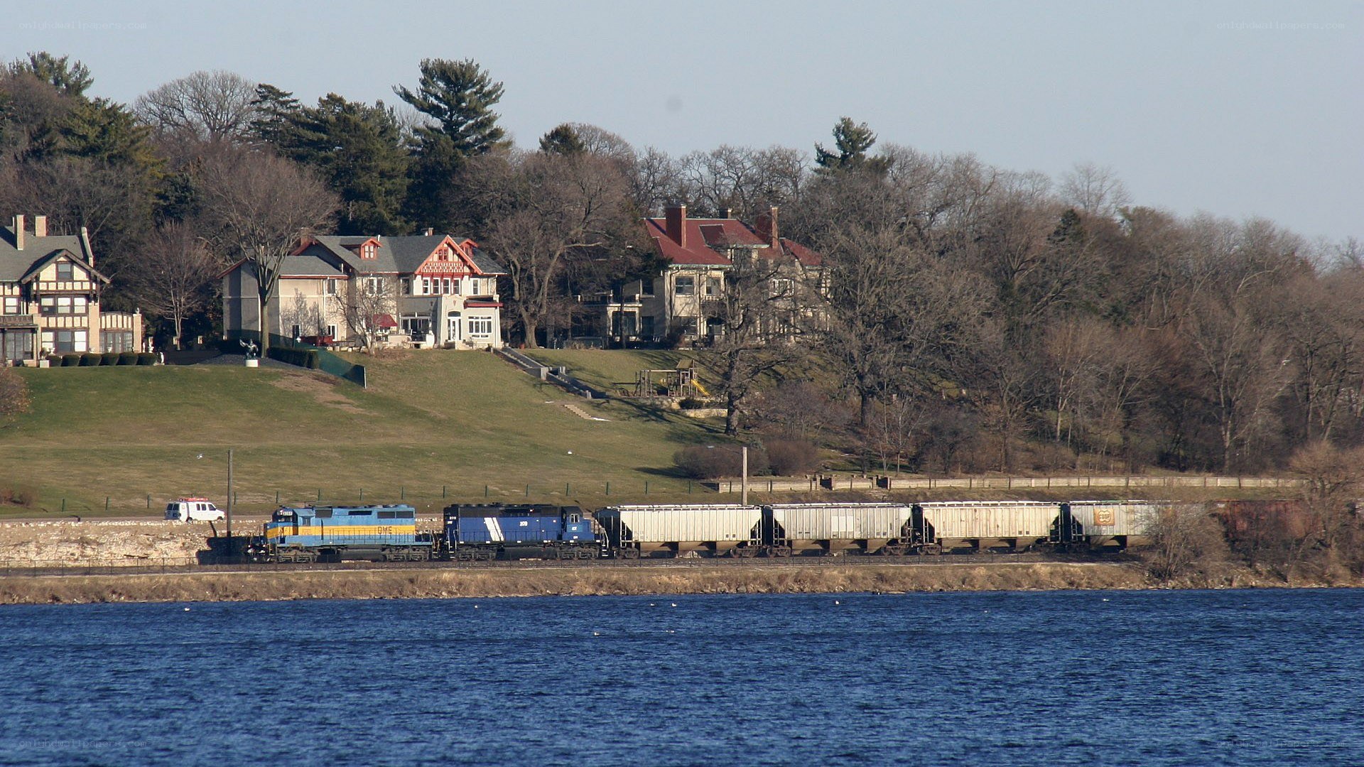 Train on the waterfront