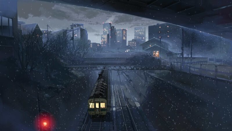 Train on Tracks in Snow — Dark Blue, Melancholic