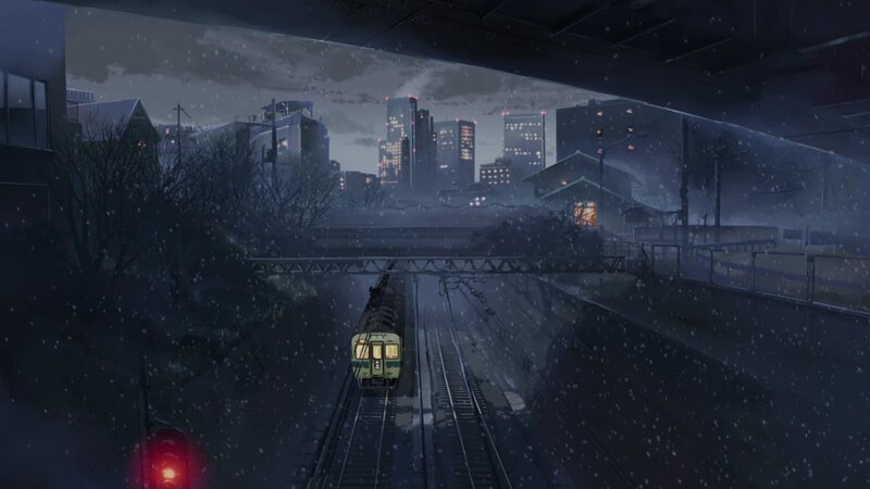 Train on Tracks in Snow — Dark Blue